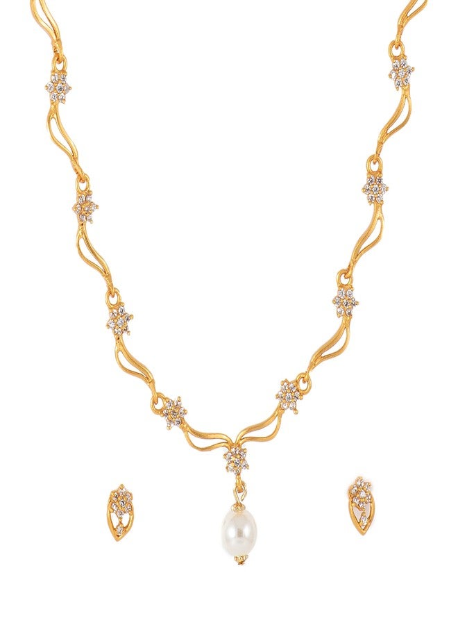 Estele Jewellery For Women Gold Plated CZ Star Wave Designer Necklace Set with White Stones & Pearl for Girls and Women-AD-401-BGWE NKER - Image 1