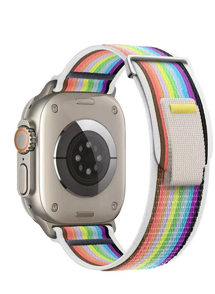 Watch Nylon Band 38/40/41/42mm Compatible with Apple Watch Serie  8/7/SE/6/5/4/3/2/1  White Rainbow - Image 1