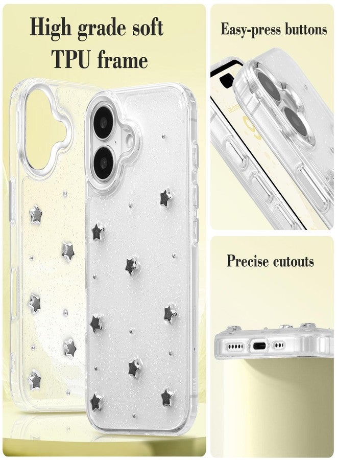 EYZUTAK جراب EYZUTAK لهاتف iPhone 16، جراب لامع ثلاثي الأبعاد على شكل نجوم، جراب أنيق بتصميم نجوم كريستالية شفافة، نحيف وناعم ومتين، غطاء حماية شفاف من مادة TPU للنساء والفتيات - نجمة - Image 4