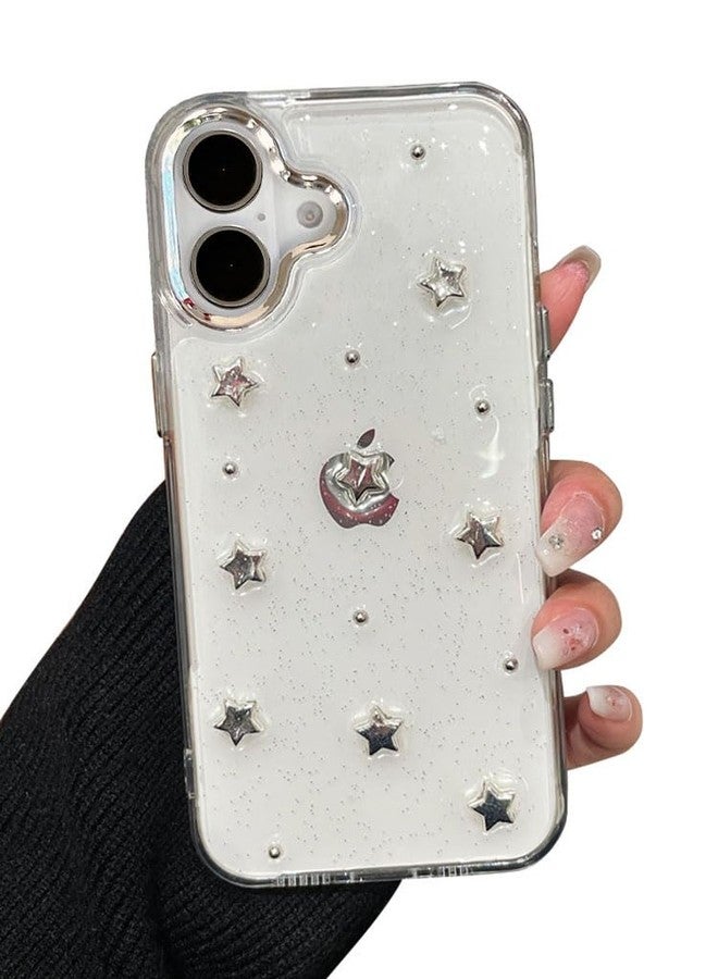 EYZUTAK جراب EYZUTAK لهاتف iPhone 16، جراب لامع ثلاثي الأبعاد على شكل نجوم، جراب أنيق بتصميم نجوم كريستالية شفافة، نحيف وناعم ومتين، غطاء حماية شفاف من مادة TPU للنساء والفتيات - نجمة - Image 1