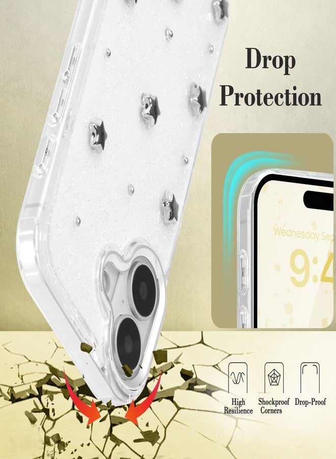 EYZUTAK جراب EYZUTAK لهاتف iPhone 16، جراب لامع ثلاثي الأبعاد على شكل نجوم، جراب أنيق بتصميم نجوم كريستالية شفافة، نحيف وناعم ومتين، غطاء حماية شفاف من مادة TPU للنساء والفتيات - نجمة - Image 3