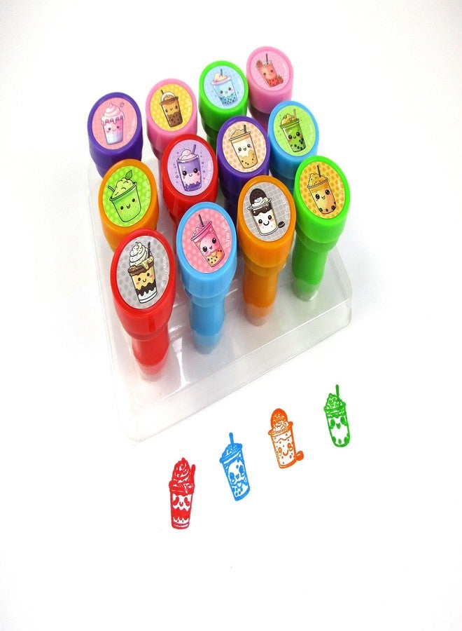 TINYMILLS 12 Pcs Boba Stamp Kit for Kids - Cute Bubble Tea Self-Inking Stamps, Boba Party Favors, Classroom Rewards, Goody Bag Stuffers, Kawaii Party Supplies - Image 1