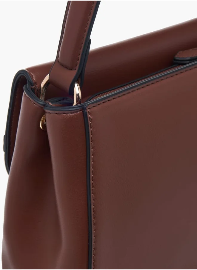 Celeste Women Solid Satchel Bag with Adjustable Strap and Button Closure
