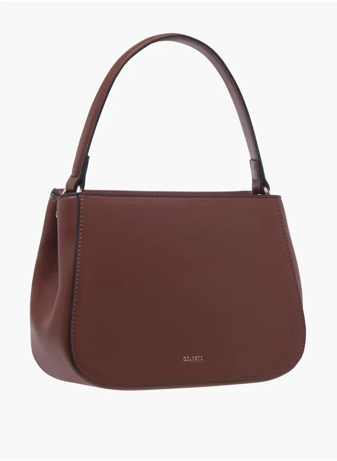 Celeste Women Solid Satchel Bag with Adjustable Strap and Button Closure