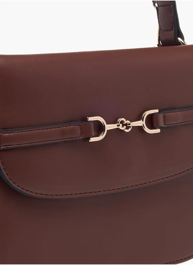 Celeste Women Solid Satchel Bag with Adjustable Strap and Button Closure