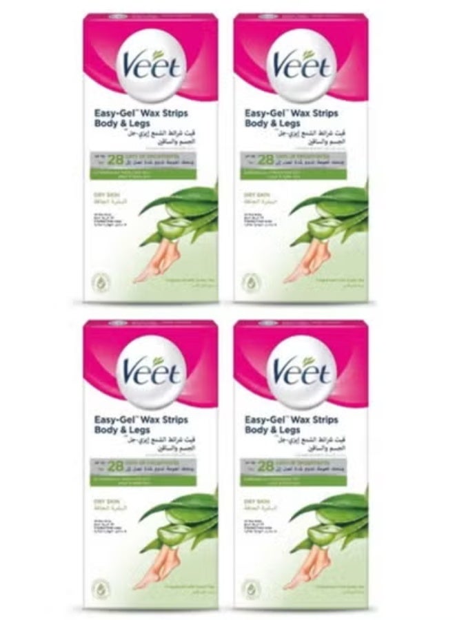 Veet 4pcs Veet Easy-Gel Wax Strips for Body & Legs, Dry Skin with Green Tea & Aloe Vera (4X20 Wax Strips) - Image 1