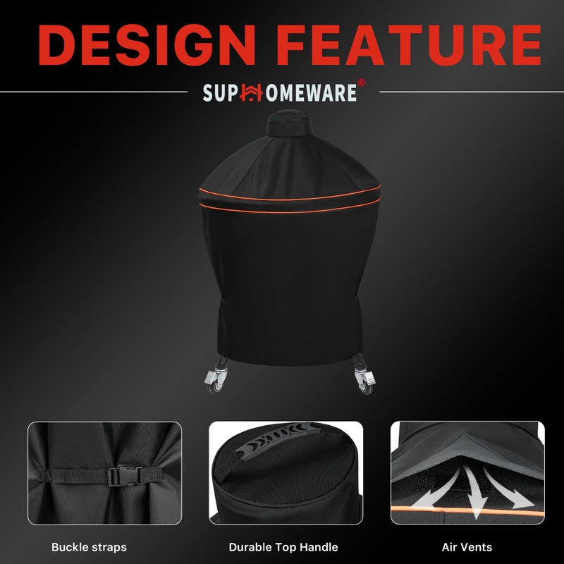 Suphomeware Grill Cover for Kamado Big Joe 24 Inch, Waterproof Heavy Duty Black Grill Cover - Image 3