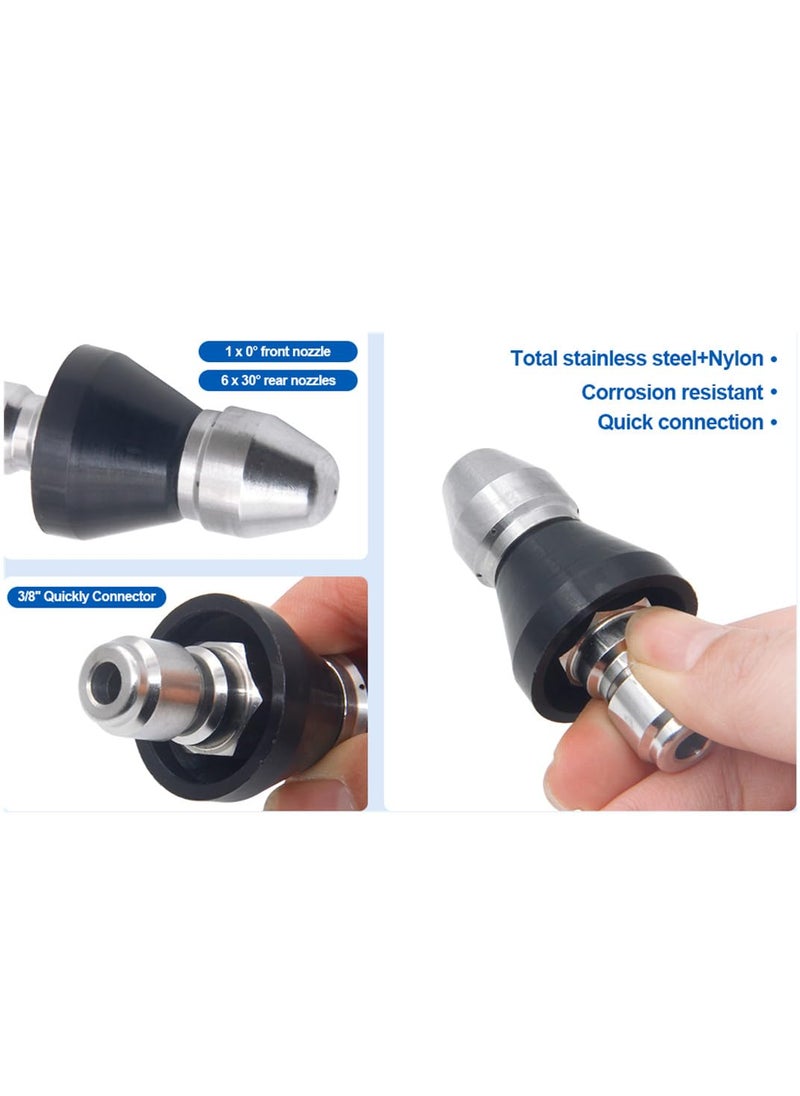 MIZORLIE MIZORLIE Pressure Washer Sewer Jetter Nozzle with Stainless Steel, Durable Design Sewer Jet Nozzle,Pressure Drain Jetter Hose Nozzle,3/8'' Quickly Connector, 5000 PSI Orifice 6.5  - Image 5