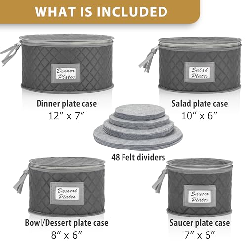 StackStorePlusMore Fine China Storage - Set of 4 Quilted Cases for Dinnerware Storage. Sizes: 12" - 10" - 8" and 7" Wide - Gray - 48 Felt Plate Separators Included - Image 2