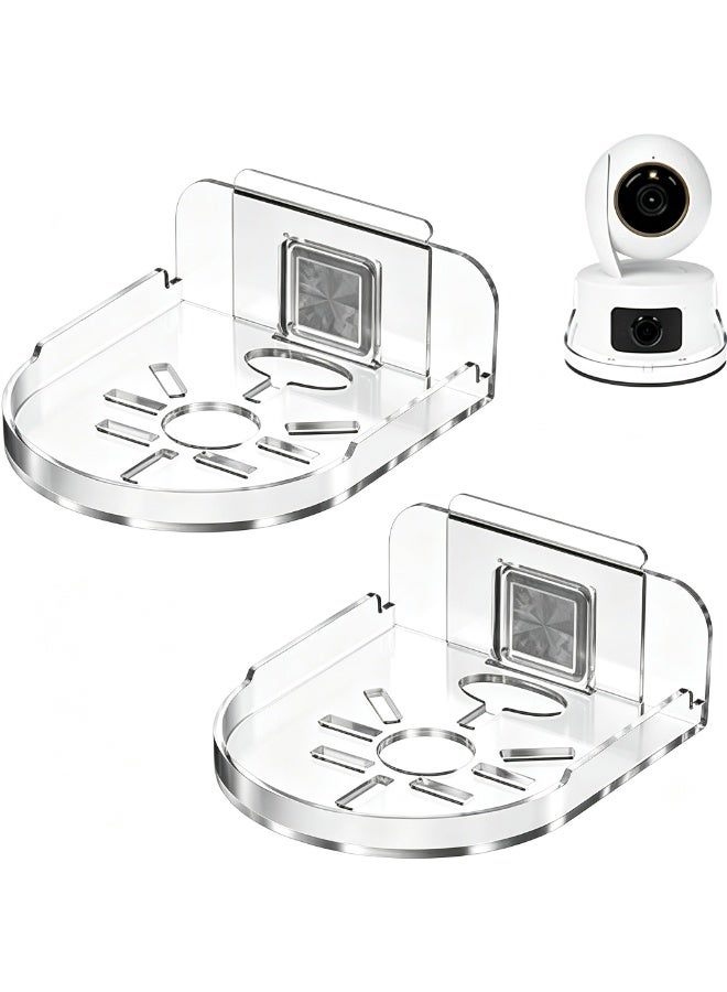 CityRiya-Long Wall Mount Bracket for Security Camera, 2 Packs Indoor Outdoor Camera Bracket, No Drill Universal Small Floating Wall Shelf, Clear Mini Storage Shelves Flexible Use for Speakers, Baby Monitors - Image 1