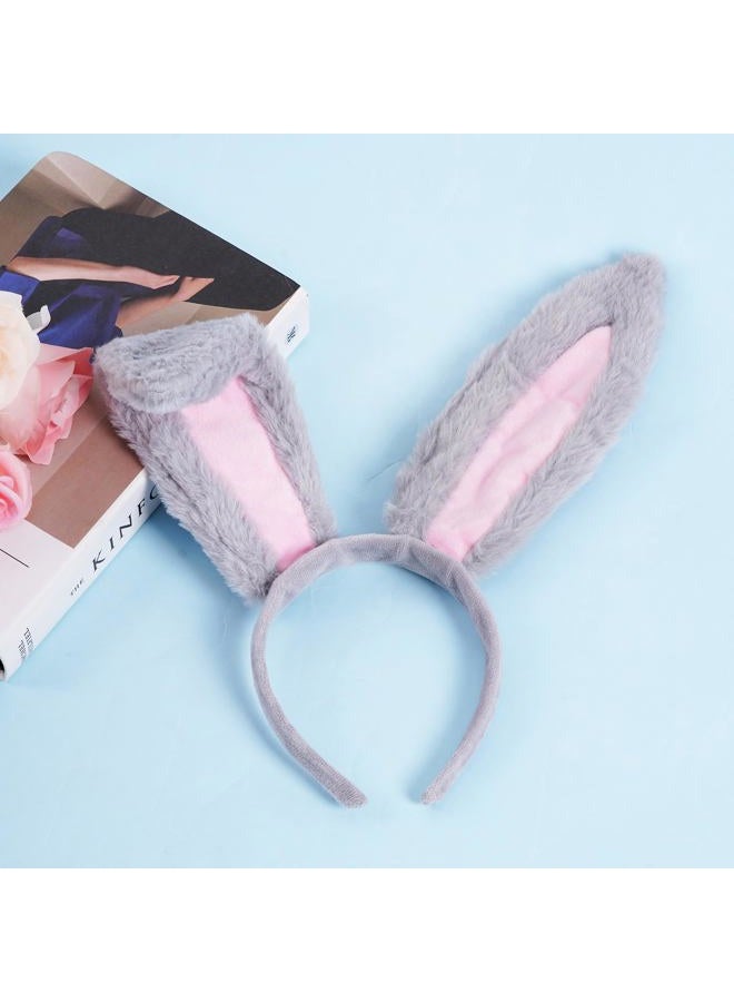 Sucrain Grey and White Bunny Ears Headbands, Bunny Rabbit Cosplay Party Costume Accessories - Image 4