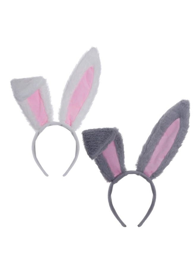 Sucrain Grey and White Bunny Ears Headbands, Bunny Rabbit Cosplay Party Costume Accessories - Image 1