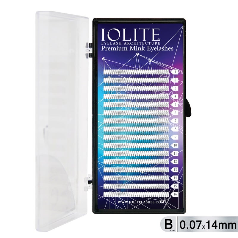 IOLITE Y-Shaped Premium Mink Lash Extensions - 14mm, 0.07T, B Curl, Soft Natural Individual Lashes for Professional Use IPMYB7T14