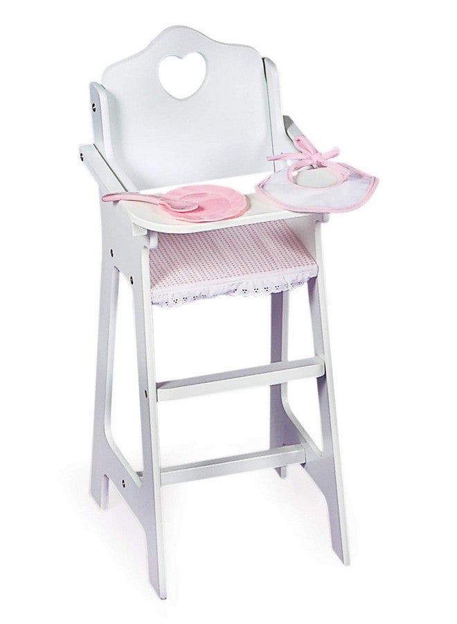 Badger Basket Wooden Baby Doll High Chair - Fits 18" Dolls - Includes Tray, Bib & Free Personalization Kit - Best for Toddler Girls for Pretend Play - White with Pink Gingham Seat - Image 1
