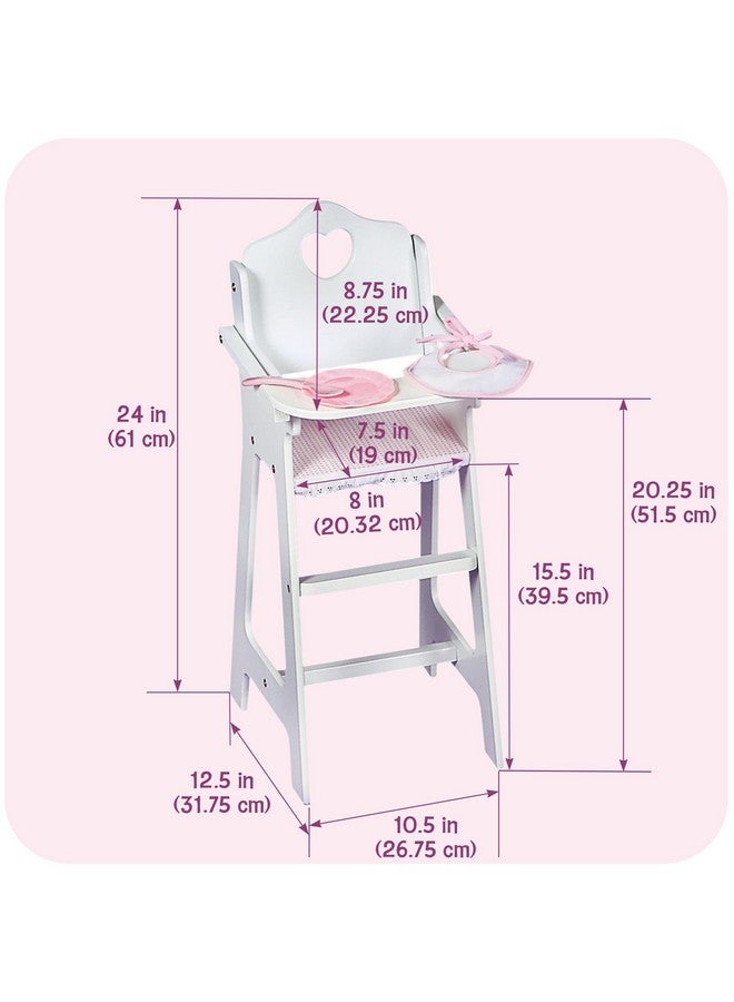 Badger Basket Wooden Baby Doll High Chair - Fits 18" Dolls - Includes Tray, Bib & Free Personalization Kit - Best for Toddler Girls for Pretend Play - White with Pink Gingham Seat - Image 5