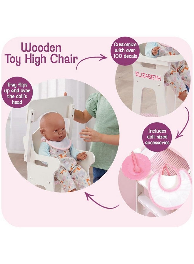Badger Basket Wooden Baby Doll High Chair - Fits 18" Dolls - Includes Tray, Bib & Free Personalization Kit - Best for Toddler Girls for Pretend Play - White with Pink Gingham Seat - Image 3
