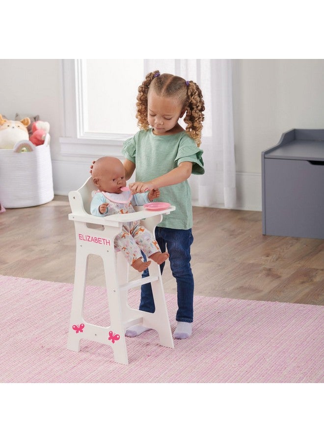 Badger Basket Wooden Baby Doll High Chair - Fits 18" Dolls - Includes Tray, Bib & Free Personalization Kit - Best for Toddler Girls for Pretend Play - White with Pink Gingham Seat - Image 2