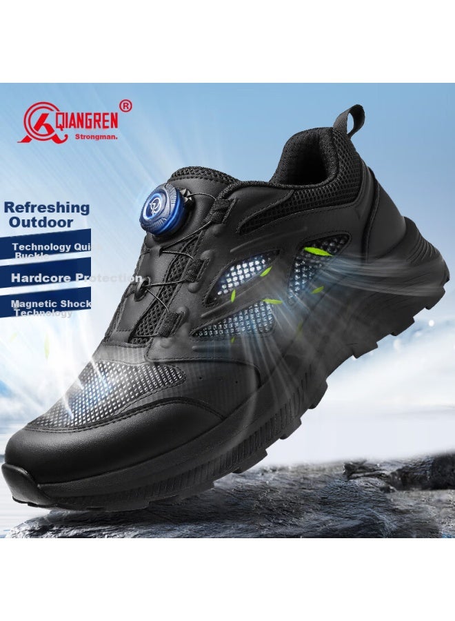 Strongman Qiangren Magnetic Energy Motion Casual Men's Shoes, 3515 Breathable Mesh Summer Outdoor Training Shoes, Jds005l, Black, Size 42 - Image 1