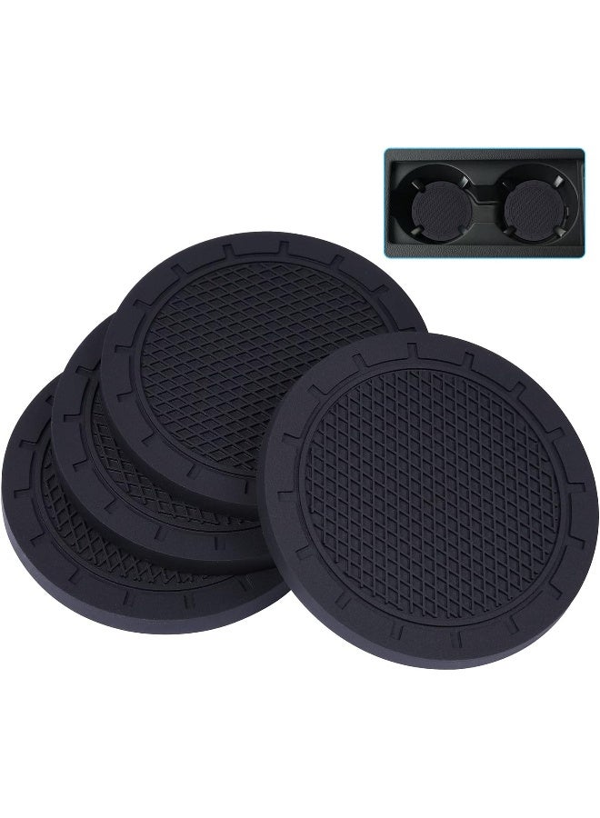 Wisdompro Car Coasters, 4 Pack PVC Car Cup Holder Insert Coaster - Anti Slip Vehicle Interior Accessories Cup Mats for Women(Diameter 3", Black) - Image 1