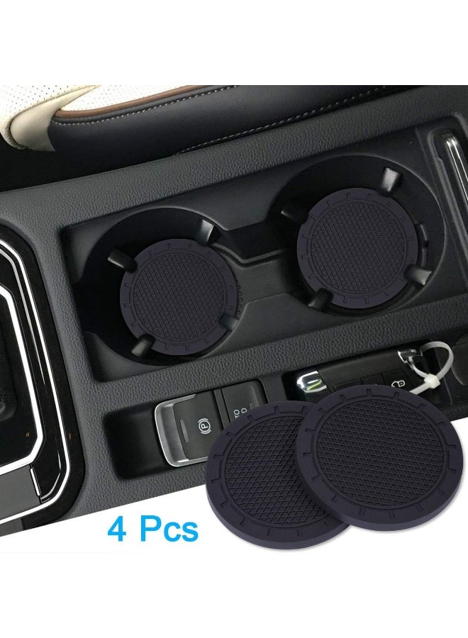 Wisdompro Car Coasters, 4 Pack PVC Car Cup Holder Insert Coaster - Anti Slip Vehicle Interior Accessories Cup Mats for Women(Diameter 3", Black) - Image 2