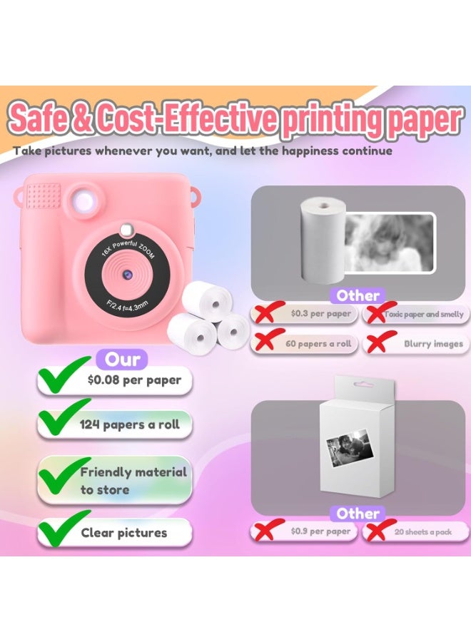Blue Dune Instant Print Camera for Kids, Christmas Birthday Gifts Girls Boys Age 3-12, HD Digital Video Cameras Toddler, Portable Toy 3 4 5 6 7 8 9 10 Year Old Girl with 32GB SD Card-Pink - Image 5