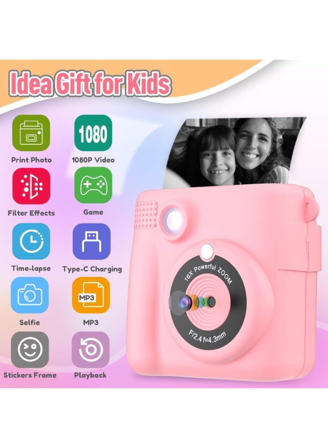 Blue Dune Instant Print Camera for Kids, Christmas Birthday Gifts Girls Boys Age 3-12, HD Digital Video Cameras Toddler, Portable Toy 3 4 5 6 7 8 9 10 Year Old Girl with 32GB SD Card-Pink - Image 2