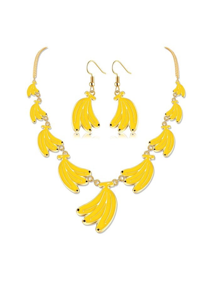 MOLOCH Fruit Jewelry Set Banana Pineapple Watermelon Cherry Pendant Necklace Earrings for Women Boho Summer Tropical Fruit Jewelry Party Accessories, One Size, Metal, No Gemstone - Image 1