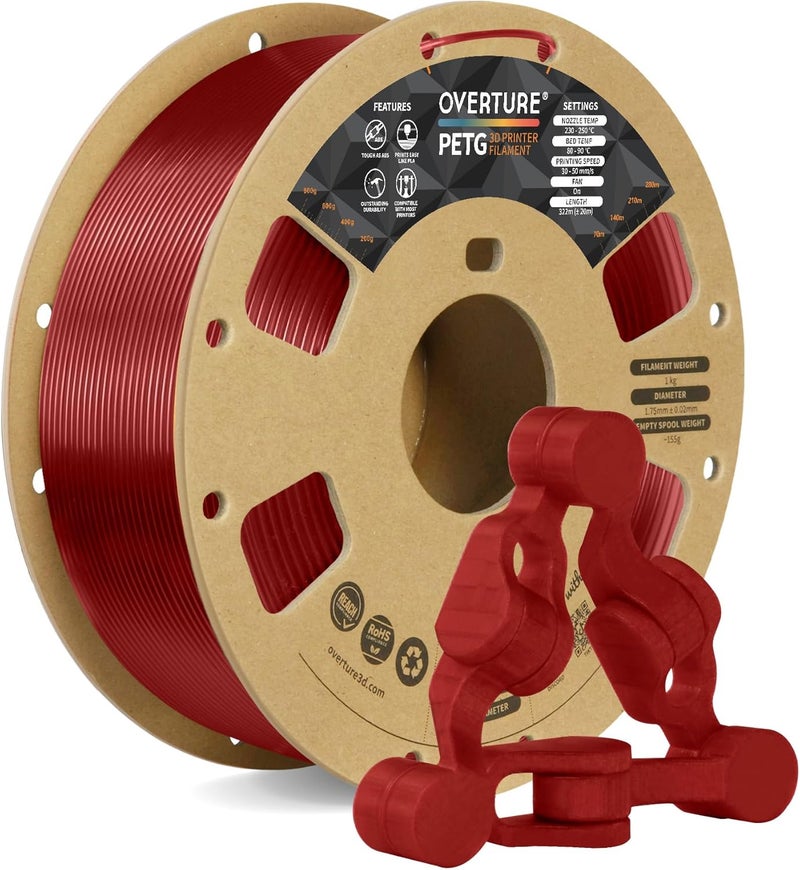 OVERTURE 3D Filament Clear PETG Filament 1.75mm, PETG Transparent Red 3D Printer Consumables, 1kg Filament (2.2lbs), Dimensional Accuracy +/- 0.05mm - Image 1