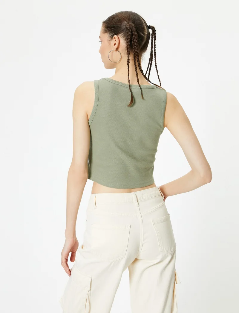KOTON Crop Undershirt Printed Ribbed