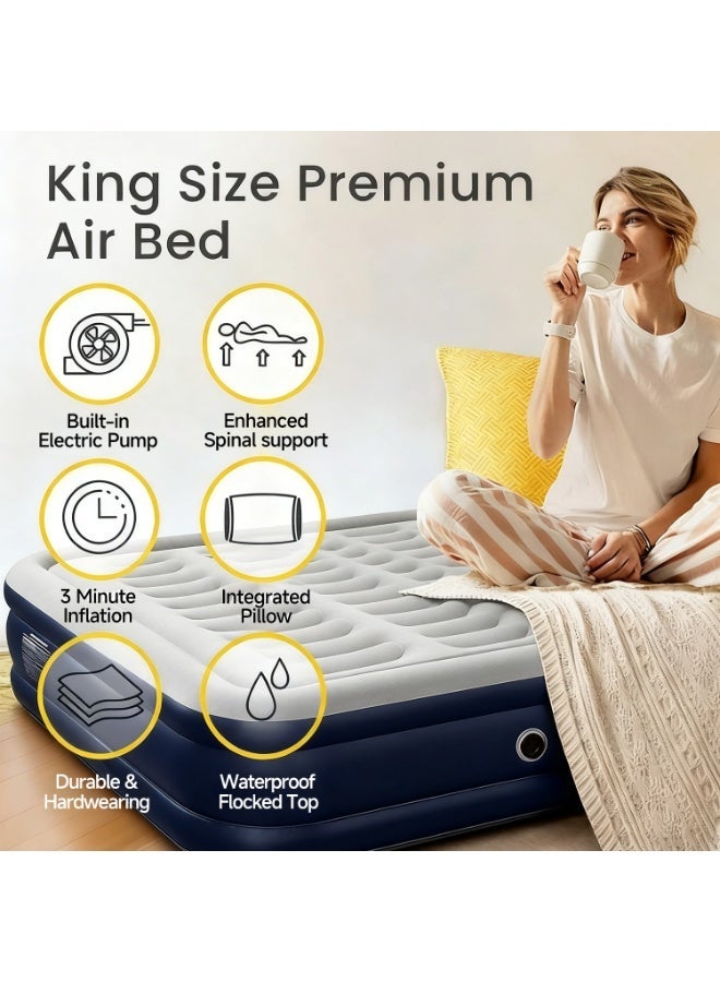 King Sized Air Bed , Premium Inflatable Mattress with a Built,in Electric Pump,Raised Elevated Double Airbed, Foldable & Portable Air Mattress,  for Home, Travel, Guests ,Portable Camping Bed - Image 4