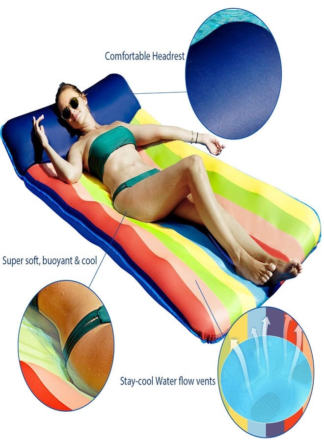FindUWill Pool Floats Raft- 72" X 37" Extra Large Fabric-Covered Pool Floats for Adults, Inflatable Oversized Pool Raft with Headrest Ultra-Comfort Floating Mat Floaties(XL, Colorful Stripes) - Image 5