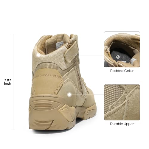 NORTIV 8 Mens Military Tactical Work Boots Side Zip Outdoor Hiking Leather Motorcycle Combat Boots,Size 13,Sand,ALLOY - Image 3