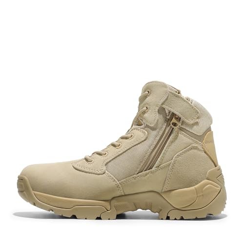 NORTIV 8 Mens Military Tactical Work Boots Side Zip Outdoor Hiking Leather Motorcycle Combat Boots,Size 13,Sand,ALLOY - Image 2