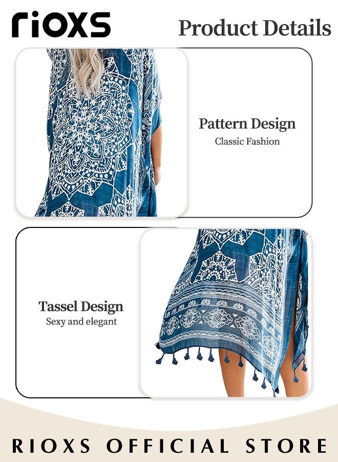 RIOXS Women's Summer Fashion Printed Print Kimono Casual Open Front Cover Up Long Cardigan Loose Beach Swimsuit Cover Up  - Image 5