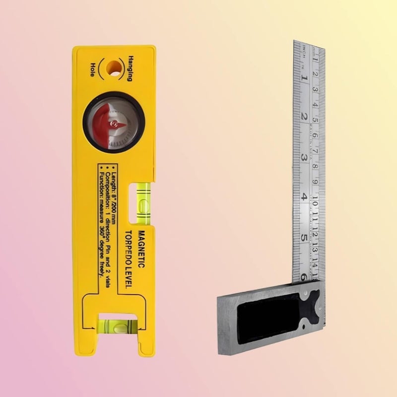 Expert Measurement with 8 Magnetic Torpedo Level and 6 Try Square Scale Combo  - Image 1