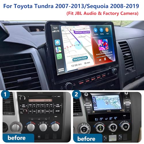 Zeminba 4+64G Car Radio Stereo for Toyota Tundra 2007 2008 2009 2010 2011 2012 2013 Toyota Sequoia 2008-2019, WiFi CarPlay Android Auto GPS Navi Touchscreen Volume Knob Fit OEM Backup Camera SWC JBL - Image 2