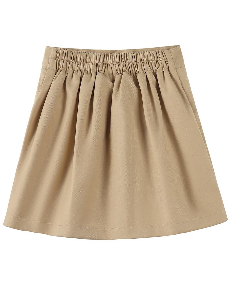 Noomelfish Girls Button Pleated Scooter Skirt School Uniform Skort, Khaki, Size 11-12 Years - Image 2