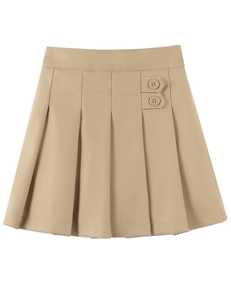 Noomelfish Girls Button Pleated Scooter Skirt School Uniform Skort, Khaki, Size 11-12 Years - Image 1