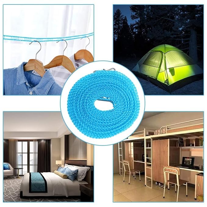 QUMAZZ Washing Line 5M NonSlip and Windproof Clothes Line Portable Washing Line with 2 Stainless Hooks FenceLike Rope Washing Line for Indoor Outdoor Camping TravelingPack of 3 - Image 3