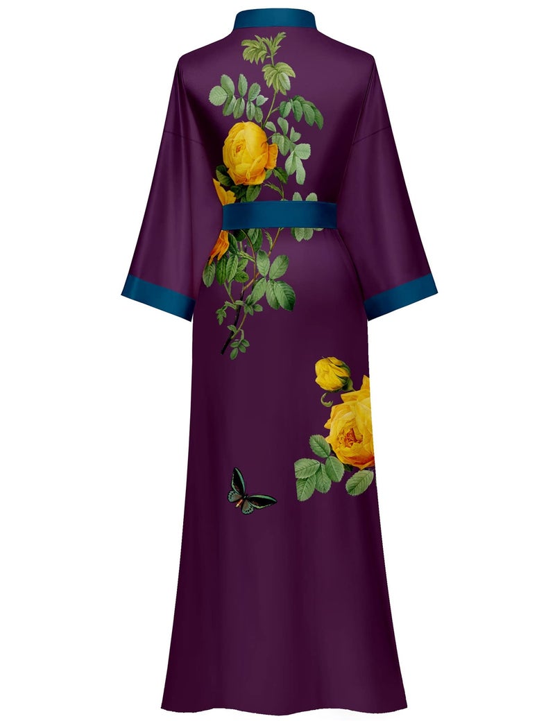 Kihnop Women's Floral Long Kimono Robe Long Satin Robe Long Silk Robe Ladies Kimonos Silky Bathrobe Cover Up, One Size - Image 2