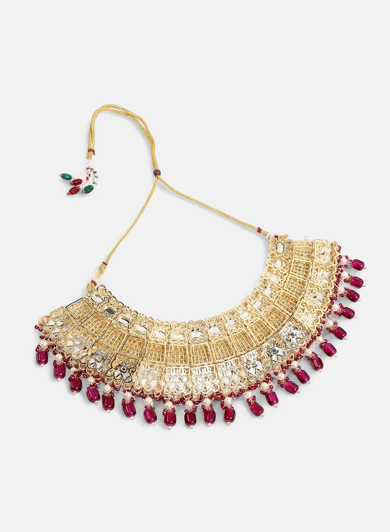 SOHI Stone-Studded & Beaded Artificial Jewellery Set