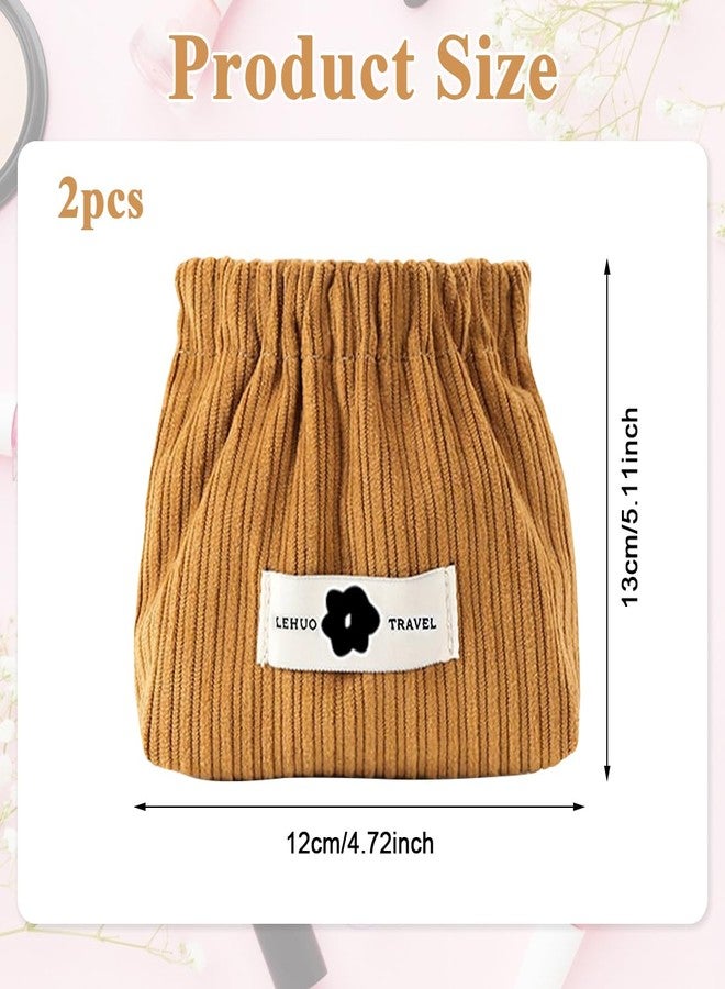 MAYCREATE® 2 Pcs Small Pouches for Women Girls, Travel Mini Makeup Pouch, Corduroy Coin Pouch, Squeeze-Open Lipstick Jewelry Storage Bag Hair Accessories Organizer - Coffee & Green - Image 2