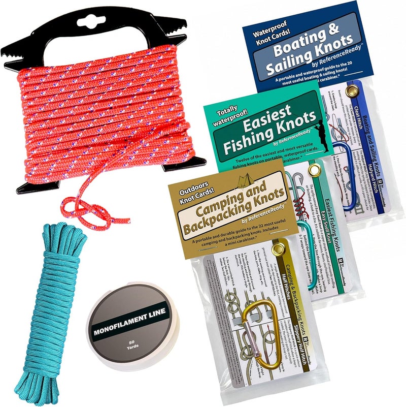 ReferenceReady Deluxe Knot Tying Kit with Rope, Cord, Fishing Line, and 3 Knot Tying Guides (Outdoors, Fishing, Boating) for Preppers and Survivalists - Image 1