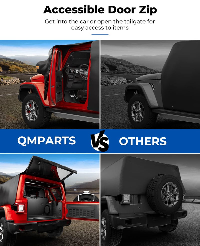 QMPARTS Water-Resistant Cab Cover Compatible with Wrangler JK JL Unlimited 4 Doors 2007-2024, All Weather Wrangler Rain Cover with Driver Door Zipper, Outdoor Snow Sun UV Rain Car Cover - Image 2