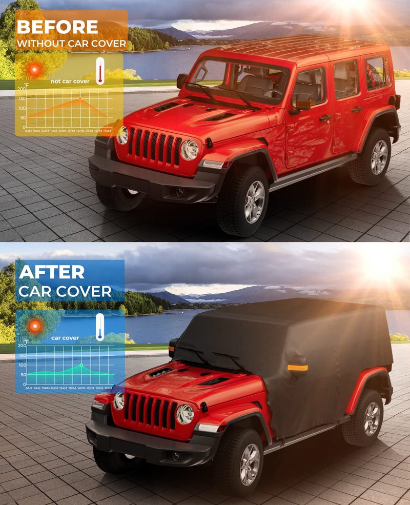 QMPARTS Water-Resistant Cab Cover Compatible with Wrangler JK JL Unlimited 4 Doors 2007-2024, All Weather Wrangler Rain Cover with Driver Door Zipper, Outdoor Snow Sun UV Rain Car Cover - Image 3