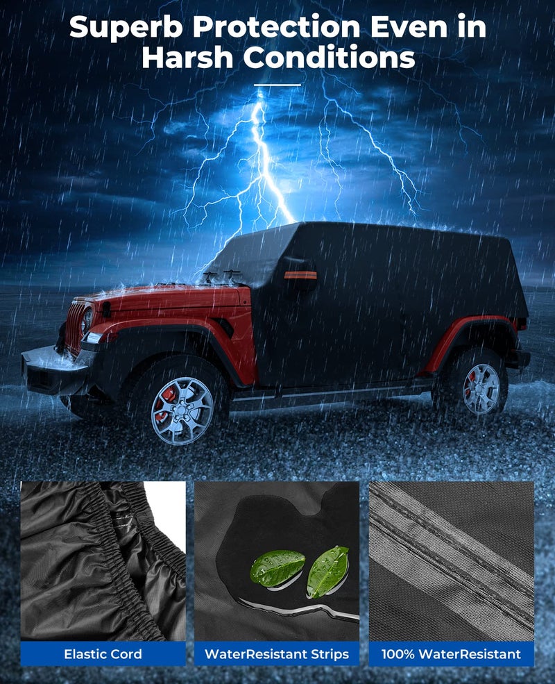 QMPARTS Water-Resistant Cab Cover Compatible with Wrangler JK JL Unlimited 4 Doors 2007-2024, All Weather Wrangler Rain Cover with Driver Door Zipper, Outdoor Snow Sun UV Rain Car Cover - Image 5