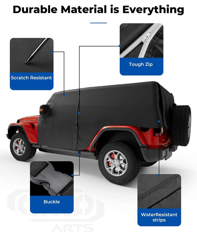 QMPARTS Water-Resistant Cab Cover Compatible with Wrangler JK JL Unlimited 4 Doors 2007-2024, All Weather Wrangler Rain Cover with Driver Door Zipper, Outdoor Snow Sun UV Rain Car Cover - Image 4