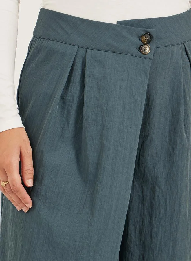 Styli Styli Solid Twill Pleated Wide Leg Pants with Cross Waistband