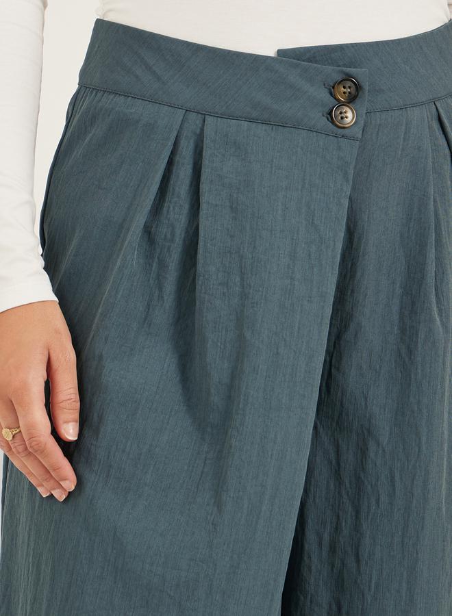 Styli Solid Twill Pleated Wide Leg Pants with Cross Waistband - Image 3