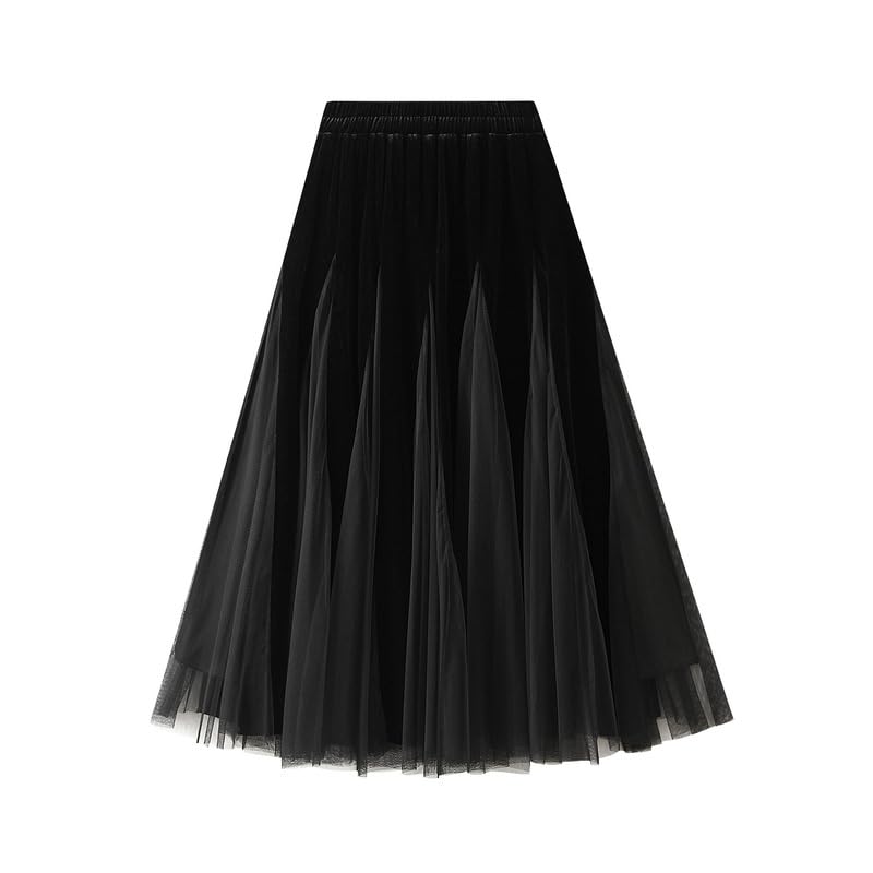 Femiserah Women's Long Rainbow A Line Tulle Tutu Skirts Tiered Skirt Petticoat（One Size, 579 Black - Image 1
